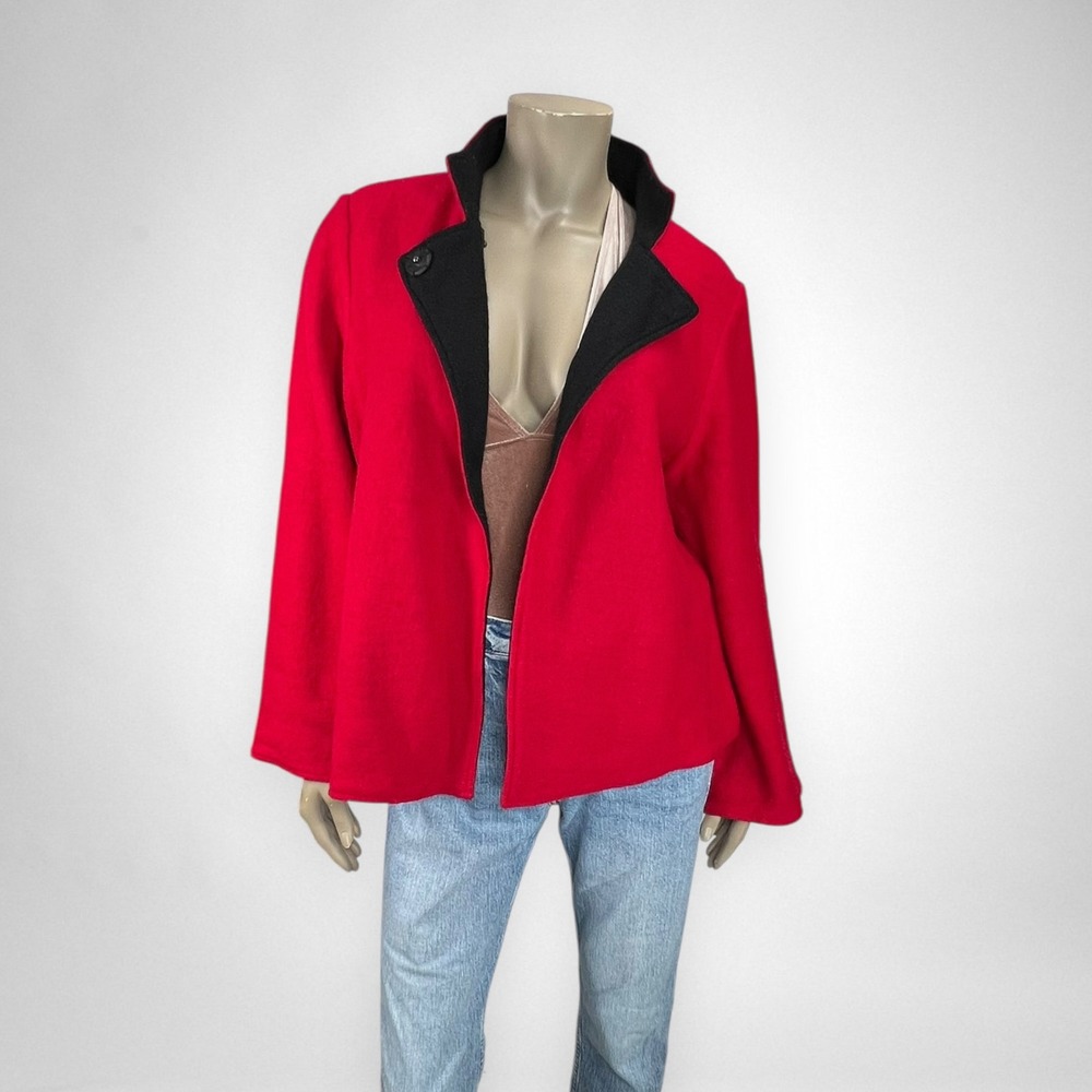 CHICO'S Red‎ and Black Wool Cardigan Size M